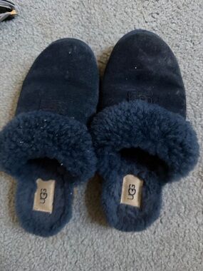 UGG Navy Plush Shearling Slide Clogs
